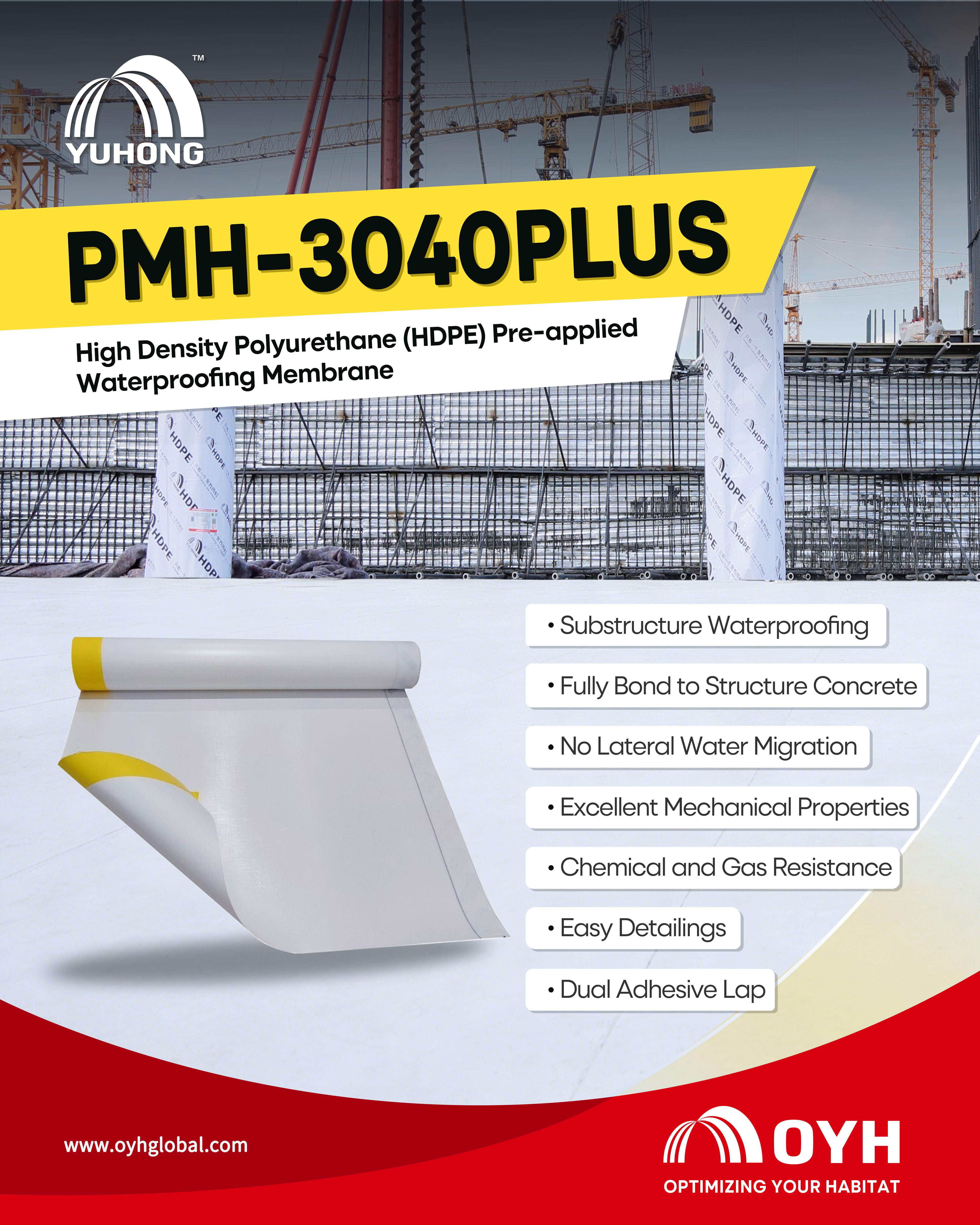 High Density Polyethylene (HDPE) Pre-applied Waterproofing Membrane